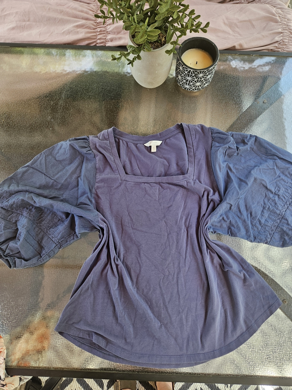 LC Lauren Conrad Purple Square-Neck Puff Sleeve Top